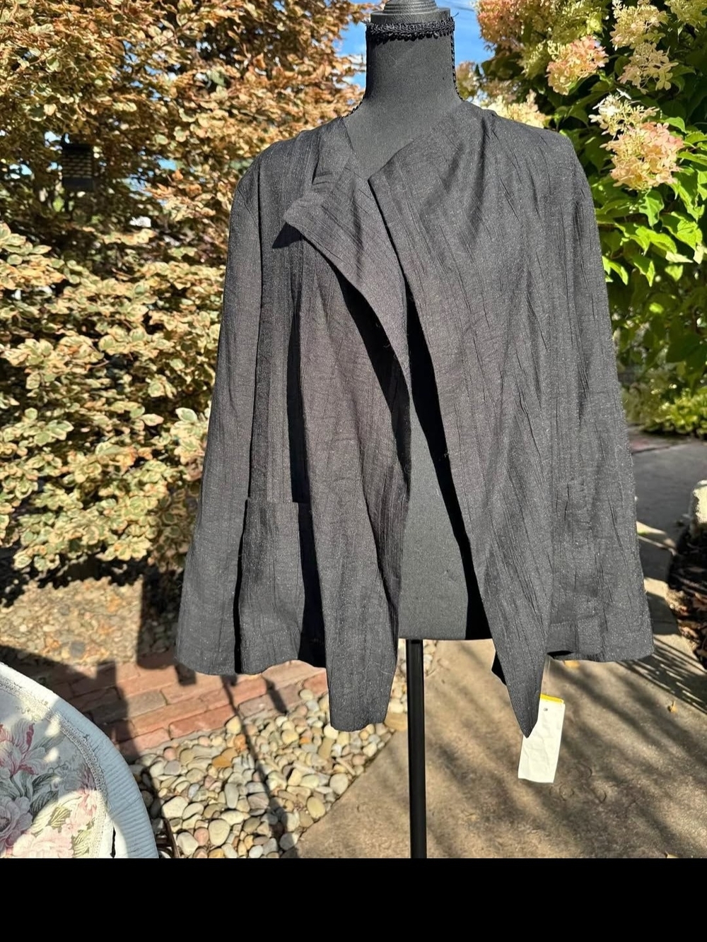 Jones New York Black With A Shimmer Draped Open-Front Blazer